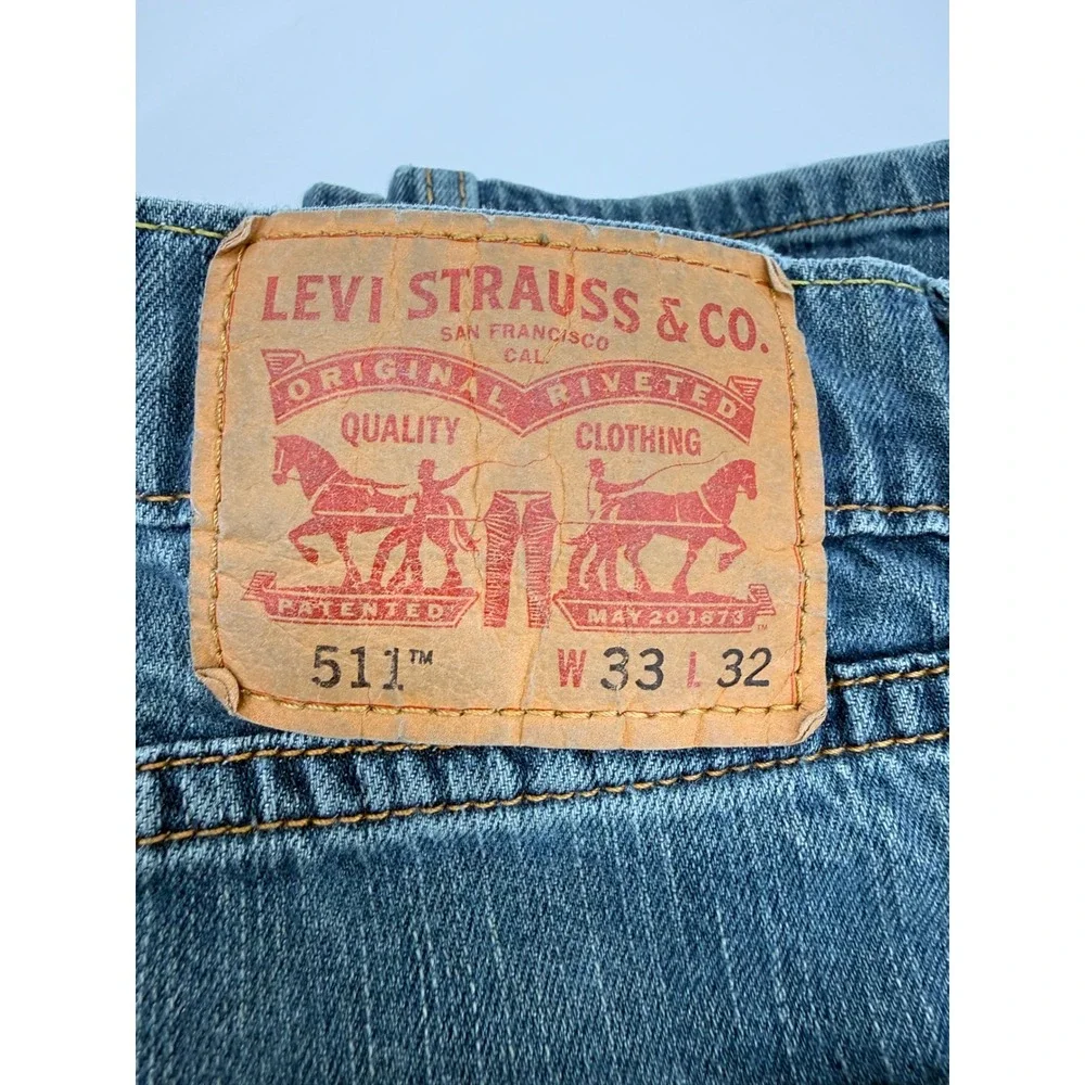 Levis 511 Jeans Men 33x30* Blue Slim Fit Fade Distressed Denim Pants (Tag 33x32)